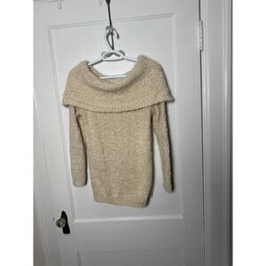 LC Lauren Conrad Off the Shoulder Shimmer Oatmeal Tan Slouchy Sweater Medium